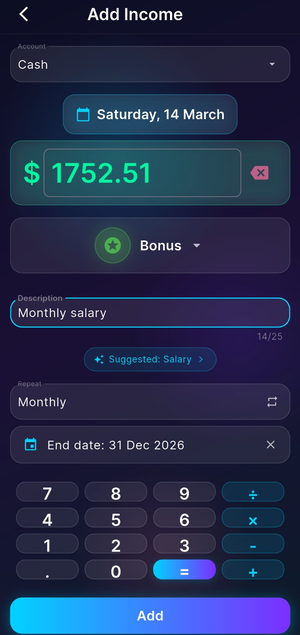Monisy - Smart AI auto-categorization with recurring transactions